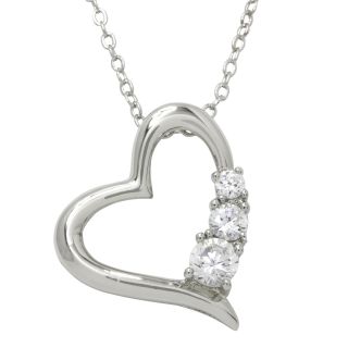 Bridge Jewelry Cubic Zirconia 3 Stone Heart Pendant