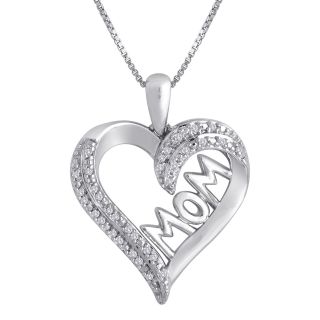 1/10 CT. T.W. Diamond Sterling Silver Mom Heart Pendant, White, Womens