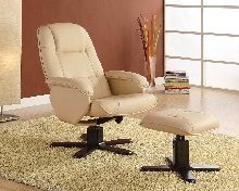 Coaster Euro Style Swivel Leisure Chair with Ottoman in Ivory Leather