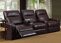 RowOne Plaza Home Theater Seating with Power in Brown Bonded Leather