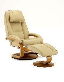 Mac Motion Euro Recliner and Ottoman in Cream Top Grain Leather