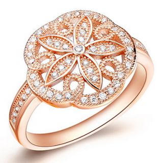 Classical Sliver Or Gold With Cubic Zirconia Hollow Flower Womens Ring(1 Pc)