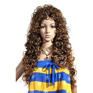 Capless Extra Long Top Grade Quality Synthetic Brown Curly Hair Wig