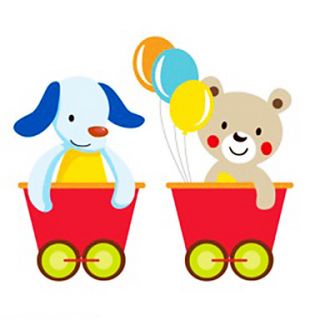 Puppy and Bear Train Corriage Wall Stickers