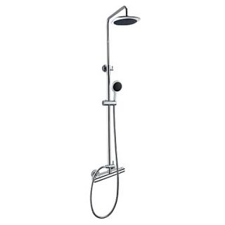 Thermostatic Chrome Finish Contemporary Wall Mount Brass Shower Faucet with 8 Inch Shower Head and Hand Shower