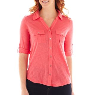 LIZ CLAIBORNE 3/4 Sleeve Knit Shirt   Tall, Coral Berry, Womens