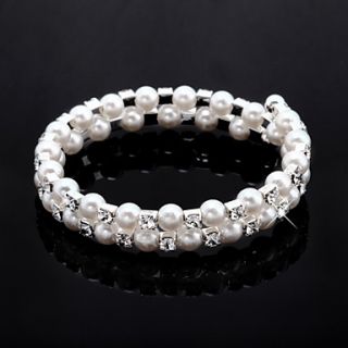 Ladies Rhinestone Strand/Tennis Bracelet In White Pearl
