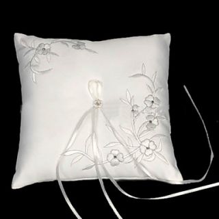 Wedding Ring Pillow In Satin With Delicate Embroidery