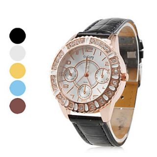 Womens Fashionable Diamond Style PU Leather Analog Quartz Wrist Watch (Assorted Colors)