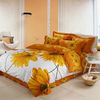 Duvet Cover,4 Piece Modern Style Sunflower Floral Jacquard