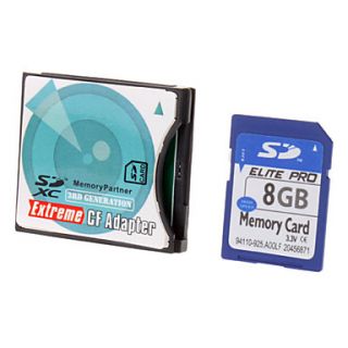 Hi speed Ultra SD Memory Card 8G with SD to CF Card Adapter