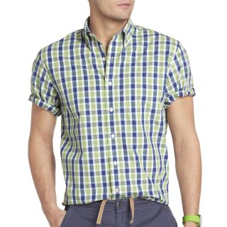 Izod Short Sleeve Checked Woven Shirt, Green, Mens