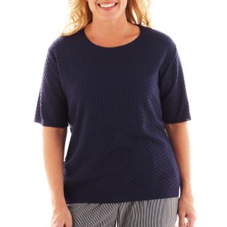 Alfred Dunner Secret Garden Solid Stitched Sweater   Plus, Navy, Womens