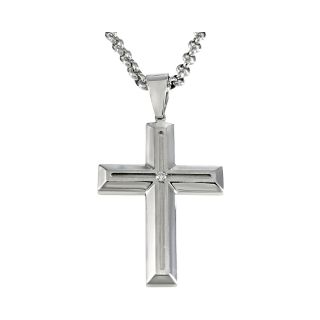 Mens Stainless Steel Diamond Accent Cross Pendant with Chain