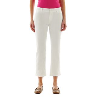 Flat Front Twill Cropped Pants, White, Womens