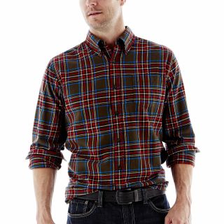 St. Johns Bay Flannel Shirt, Rich Olive Plaid, Mens