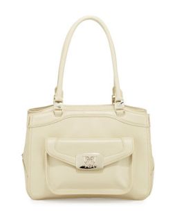 Topstitched Leather Three Section Tote Bag, Ivory