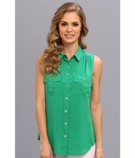 Calvin Klein Sleevless Button Down Blouse Womens Blouse (Green)