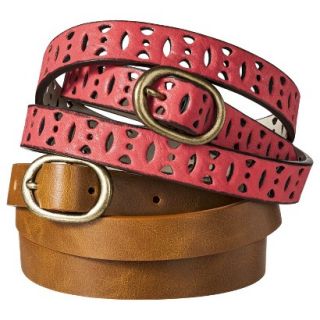 Mossimo Supply Co. Two Pack Skinny Belt   Tan/Coral XS