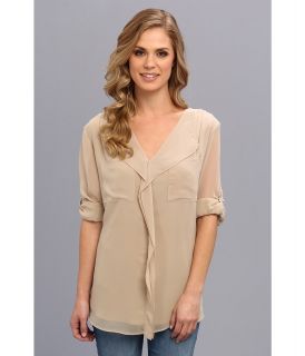 Calvin Klein L/S Ruffle Front Top Womens Blouse (Brown)