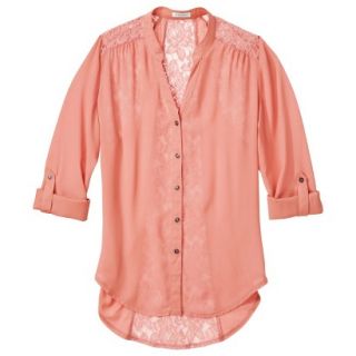Xhilaration Juniors Lace Detail Button Down Shirt   Coral Lilly XS(1)