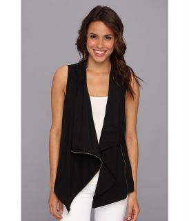 DKNYC Matte Jersey Sleeveless Asymmetrical Zip Front Vest Womens Jacket (Black)