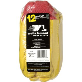 Wells Lamont Cotton Chore Gloves   12 Pair Pack, Yellow/Red, XL, Model 412