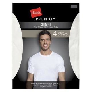 Hanes Premium Mens 4Pk Slim Fit Crew Neck Tees   White L