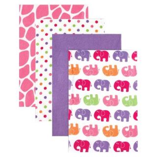 Luvable Friends 4pk Flannel Receiving Blankets with Gift Ribbon   Pink Elephant
