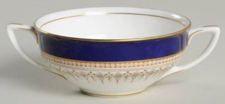 Royal Worcester Regency Blue (White) Flat Cream Soup Bowl, Fine China Dinnerware
