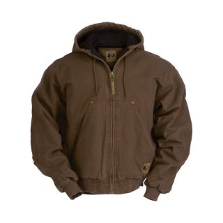 Berne Original Washed Hooded Jacket   Quilt Lined, Bark, Large Tall, Model HJ375