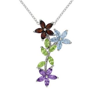 3.15 CT.T.W. Colored Multistone Marquise Flowers Sterling Silver Pendant