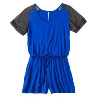 Mossimo Womens Short Sleeve Tie Waist Romper   Athens Blue XL