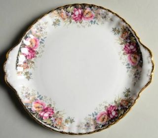 Royal Albert Autumn Roses Handled Cake Plate, Fine China Dinnerware   Pink/Yello