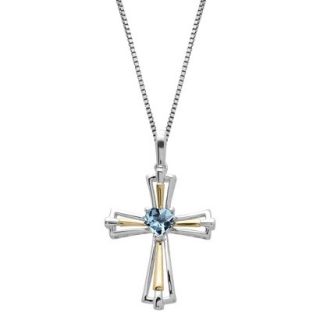 Sterling Silver and 14k Yellow Gold Aquamarine Cross Pendant   18