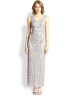 Sue Wong Soutache Embroidered Cowlback Gown