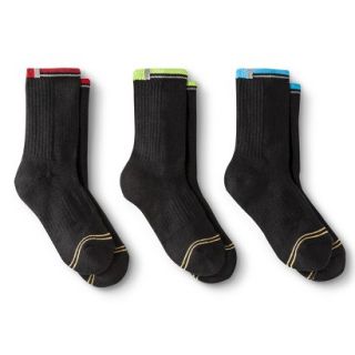 Signature GOLD by GoldToe Boys 3 Pack Casual Color Tip Crew Socks   Black   L