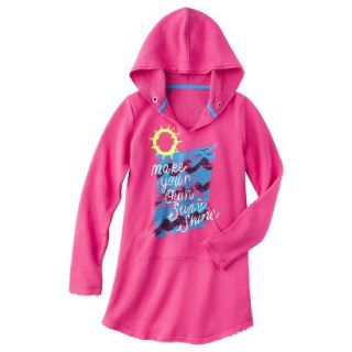 Girls Long Sleeve Hooded Swim Cover Up   Dazzle Pink L