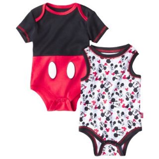 Disney Newborn Boys 2 Pack Mickey Mouse Bodysuit   Black/Red 0 3 M