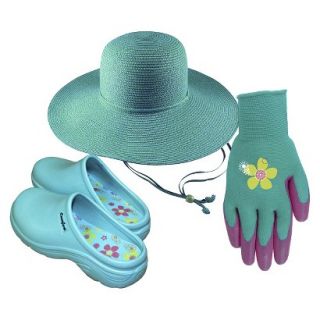 Floppy Straw Hat, Nitrile Coated Gloves and Comfort Clogs Size 8