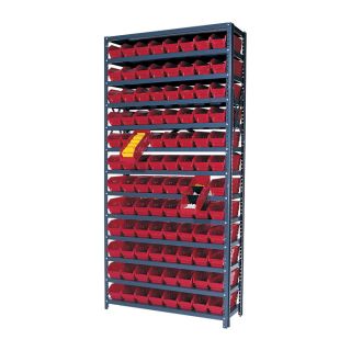 Quantum Storage 96 Bin Shelf Unit   12 Inch x 36 Inch x 75 Inch Rack Size, Red