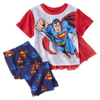 Superman Toddler Boys 2 Piece Short Sleeve Pajama Set w/ Cape   Gray 3T