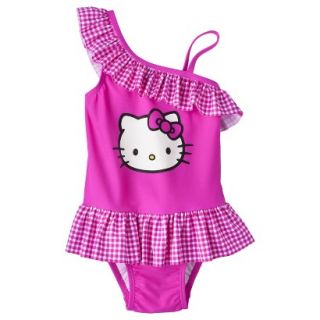 Hello Kitty Toddler Girls Asymmetrical 1 Piece Swimsuit   Pink 5T