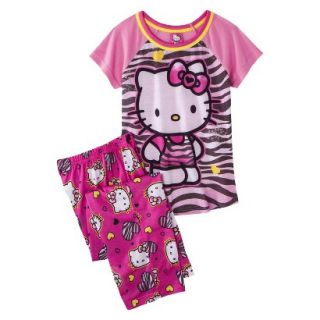 Hello Kitty Girls 2 Piece Short Sleeve Pajama Set   Pink 8