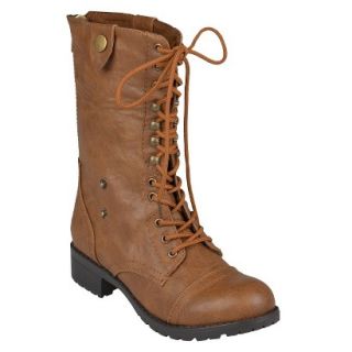 Womens Bamboo By Journee Fold Over Combat Boots   Camel 6