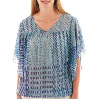 A.N.A Flutter Sleeve V Neck Blouse   Plus, Blue