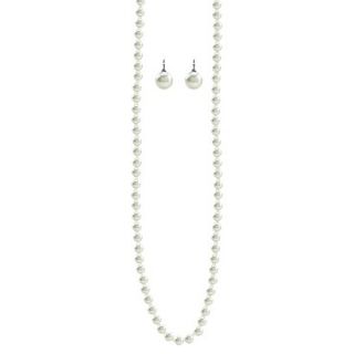 Pearl Stud Earrings and Necklace Set   Cream