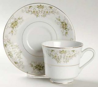 Crescent (Japan) Pickadilly Footed Cup & Saucer Set, Fine China Dinnerware   Gre