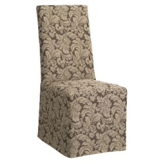 Sure Fit Scroll Long Dining Room Chair Slipcover   Brown