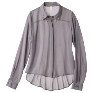 Xhilaration Juniors Studded Collar Button Up Shirt   Gatsby Gray M(7 9)